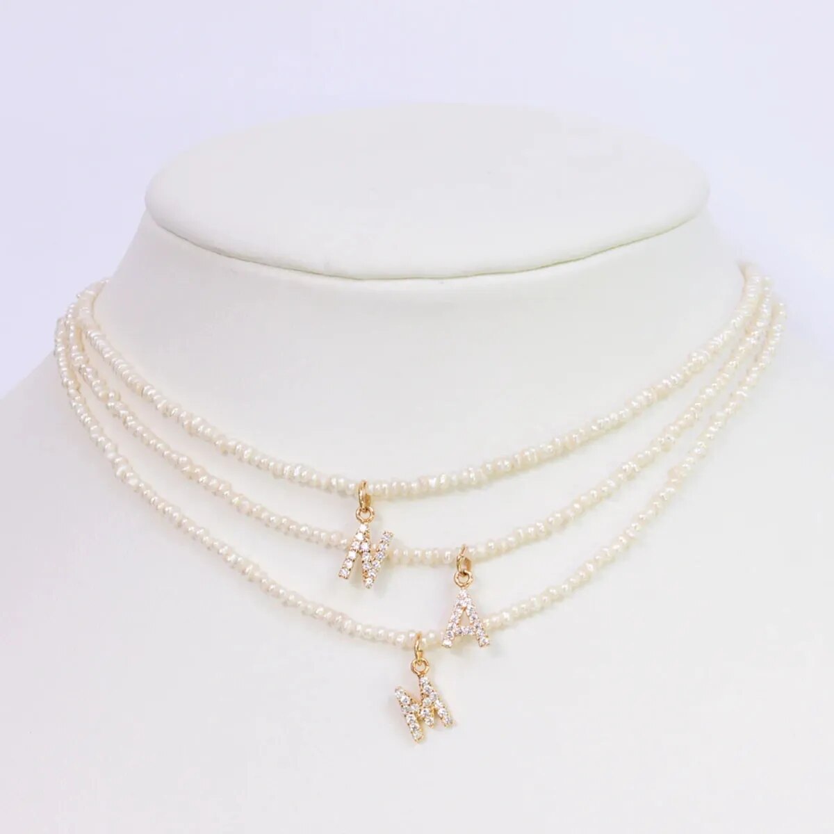 Shelly Crystal Pearl Initial Choker Necklace (Custom)