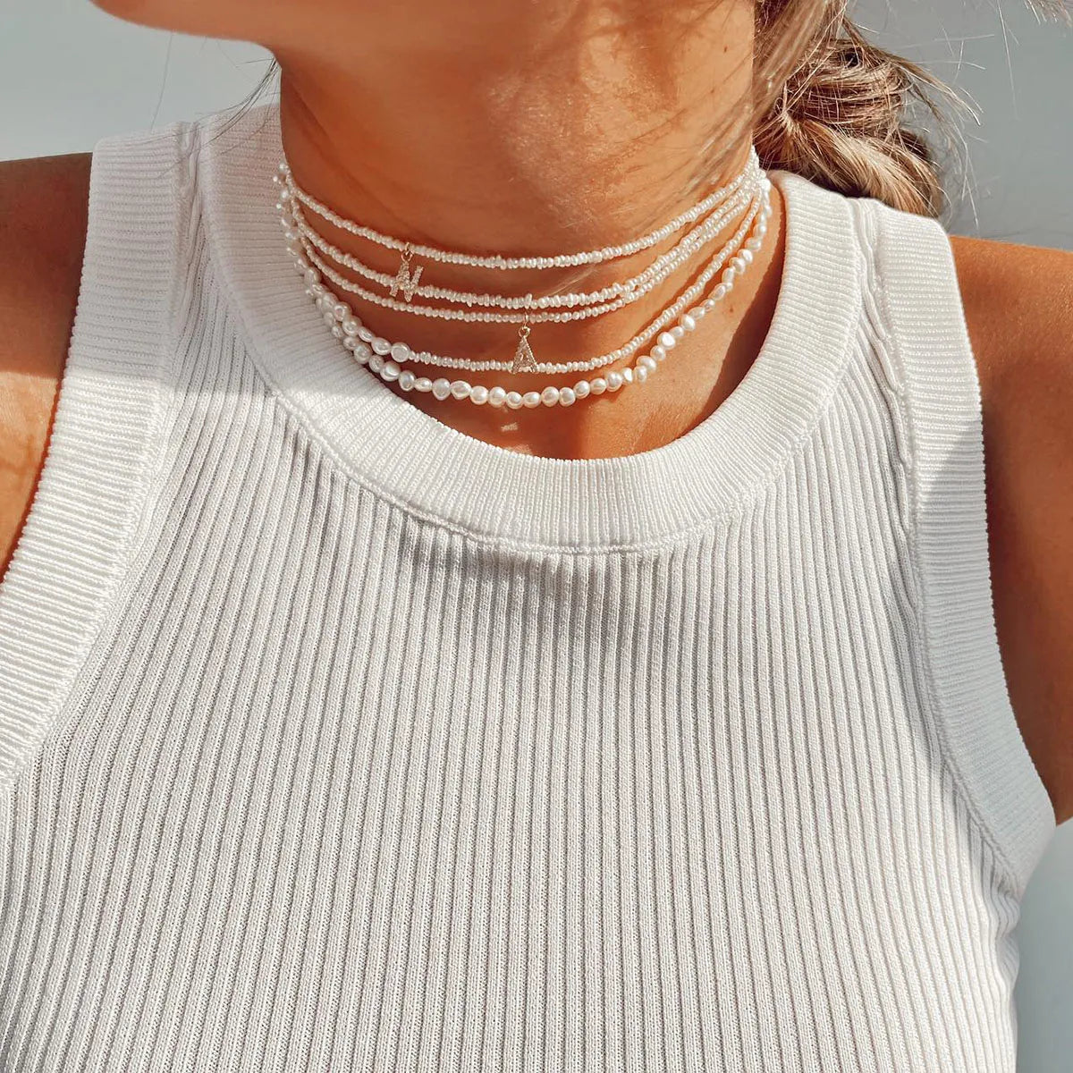 Shelly Crystal Pearl Initial Choker Necklace (Custom)