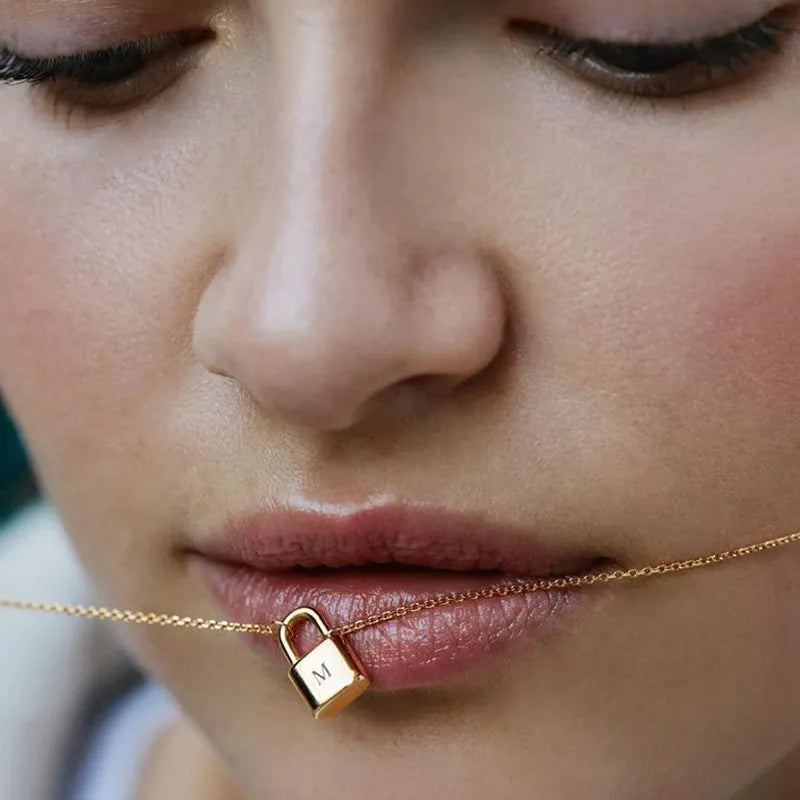 Ellie® Initial Love Lock 18k Gold Necklace